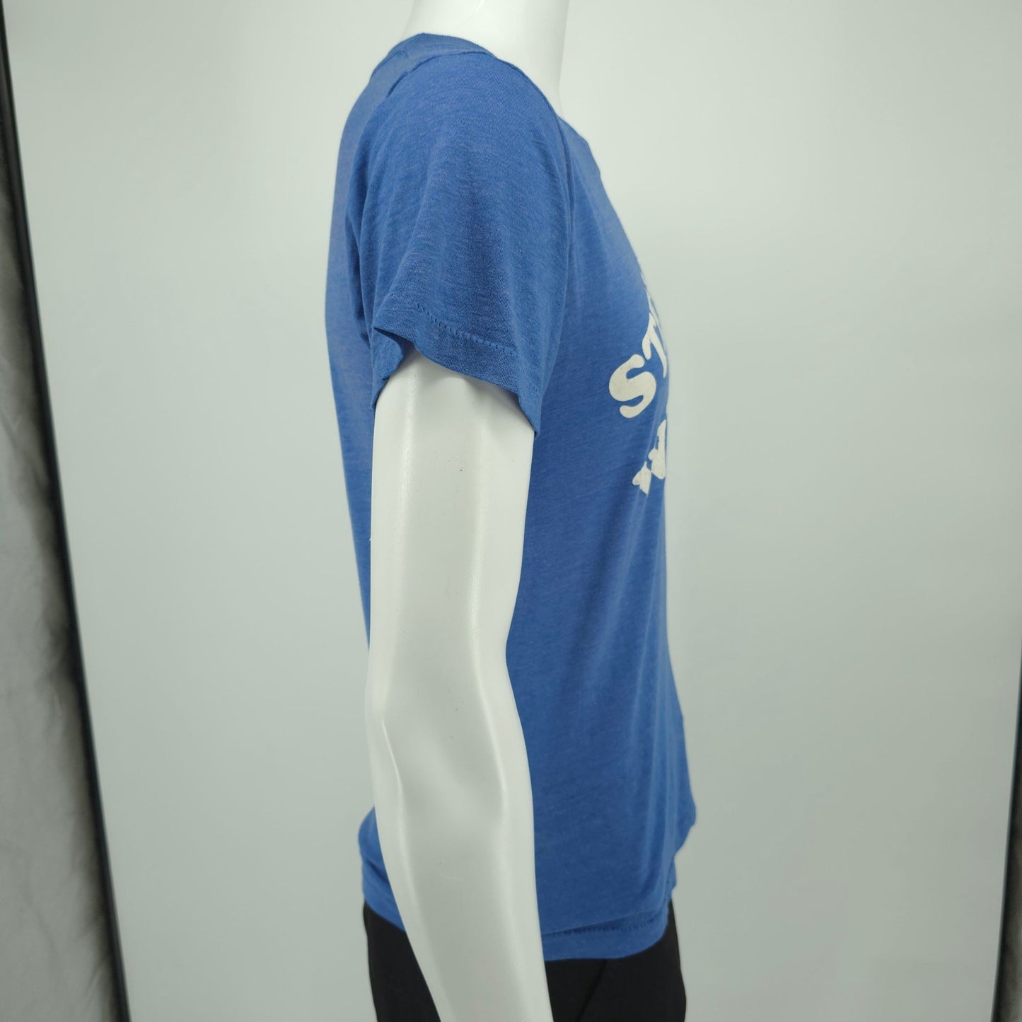 Vintage 1970s DIY "Stevie Wonder" Flocked Letter Soccer Ball Patch T-Shirt (S)