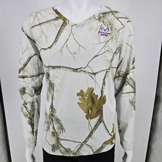 2010s Realtree APS Snow Camo V-Neck Long Sleeve Performance T-Shirt (Womens XXL)