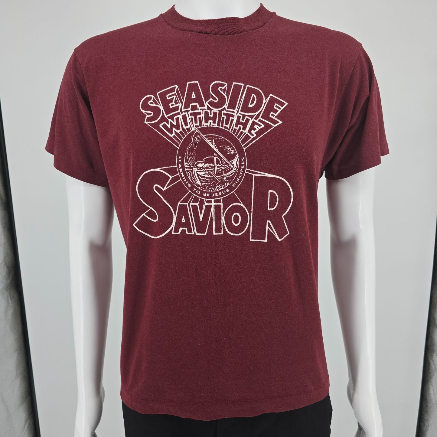 Vintage 1980s Maroon Seaside with the Savior Vacation Bible School T-Shirt (M/L)