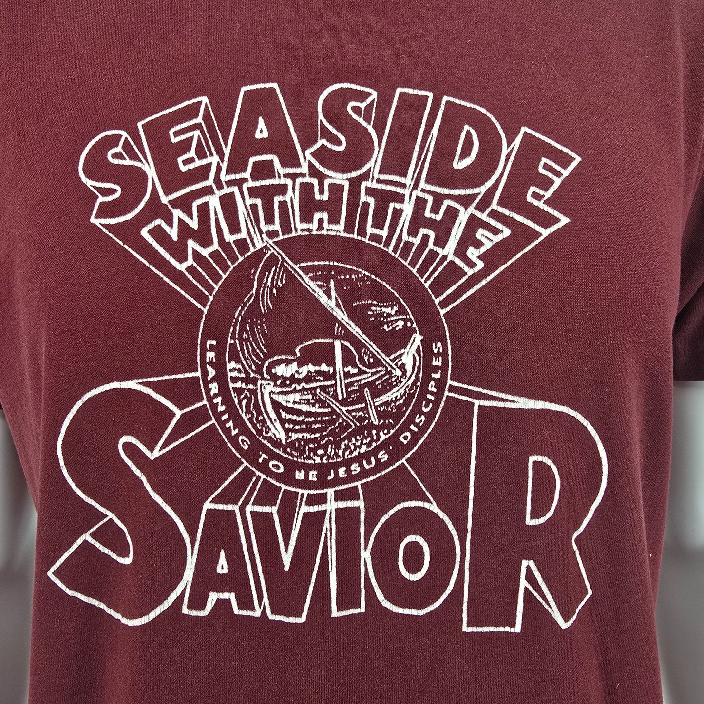 Vintage 1980s Maroon Seaside with the Savior Vacation Bible School T-Shirt (M/L)