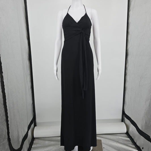 Vintage Y2K City Triangles Slinky Black Halter Maxi Prom/Formal Dress (S)
