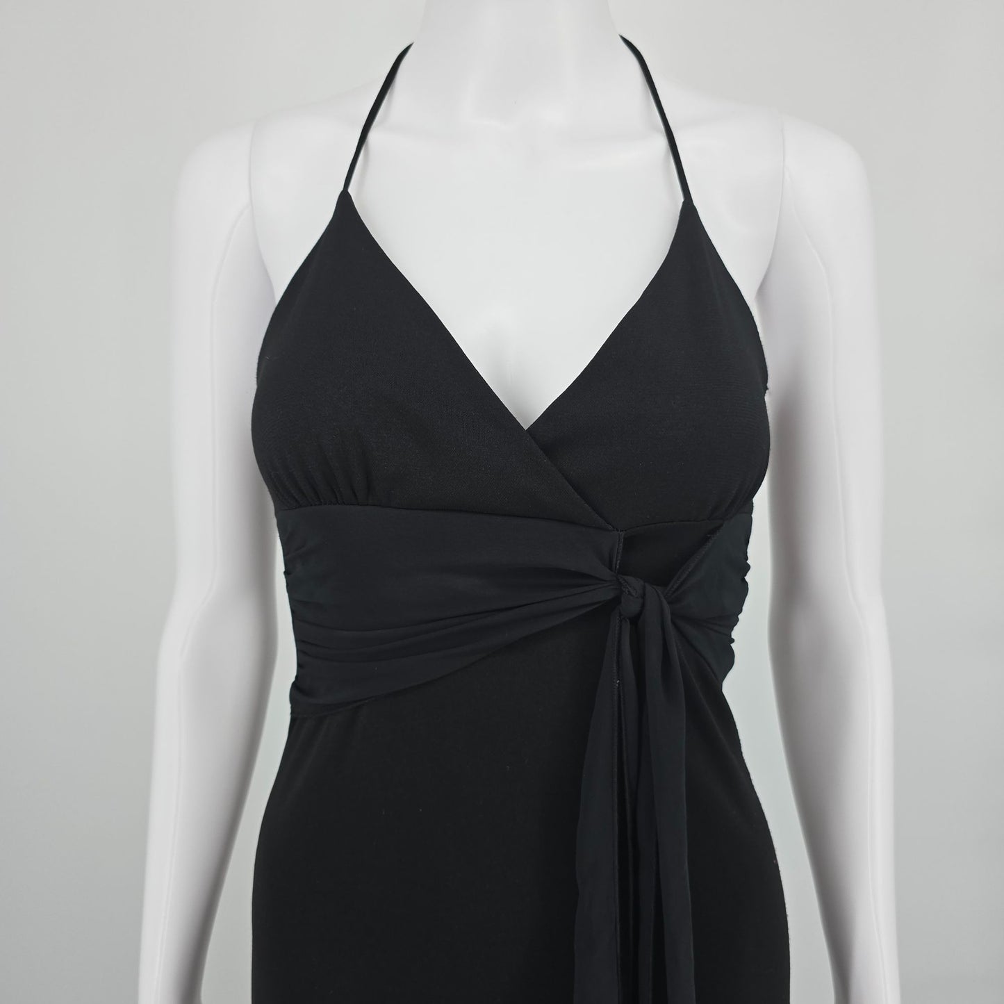 Vintage Y2K City Triangles Slinky Black Halter Maxi Prom/Formal Dress (S)