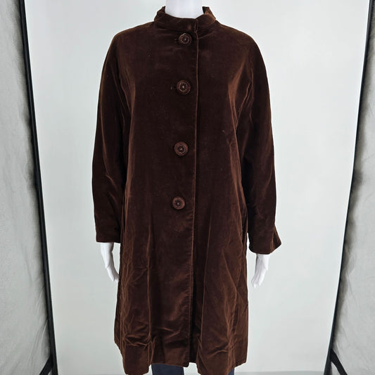 Vintage 1960s Lawrence of London Fabric by Crompton Brown Velveteen Coat (M)