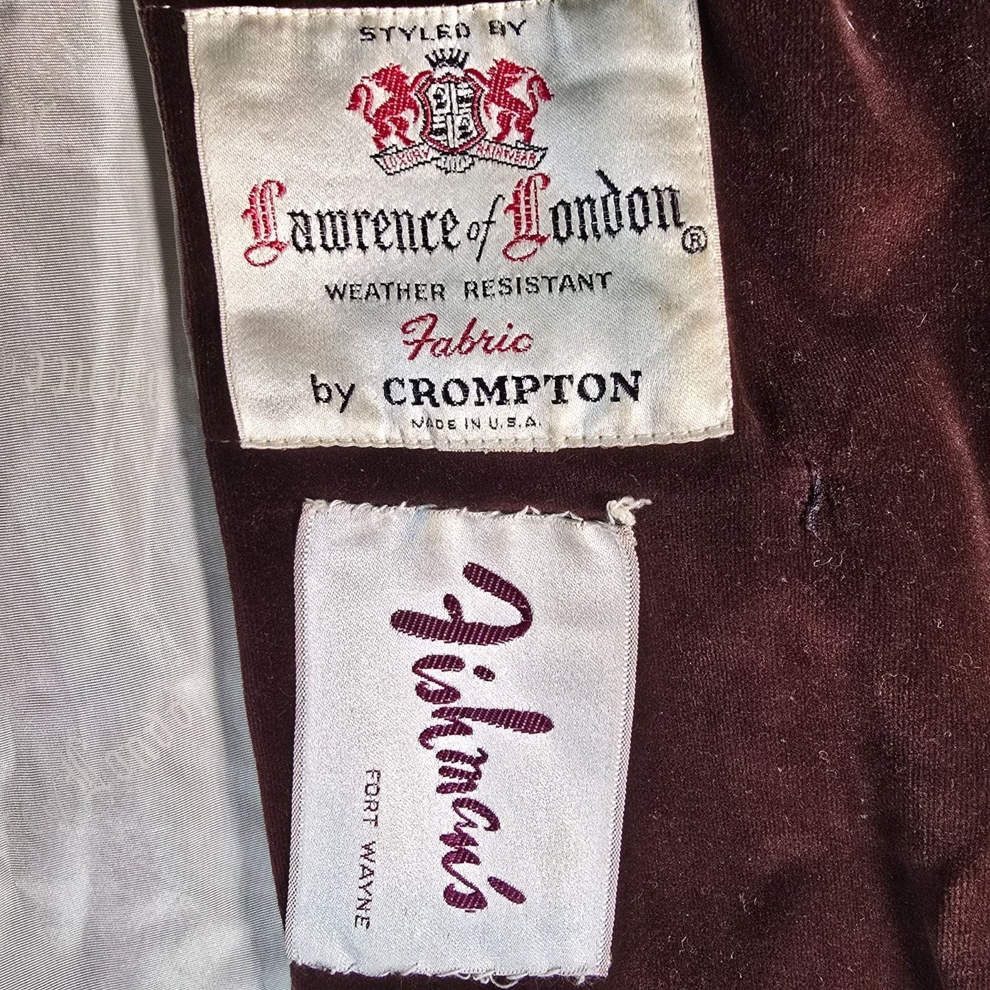 Vintage 1960s Lawrence of London Fabric by Crompton Brown Velveteen Coat (M)