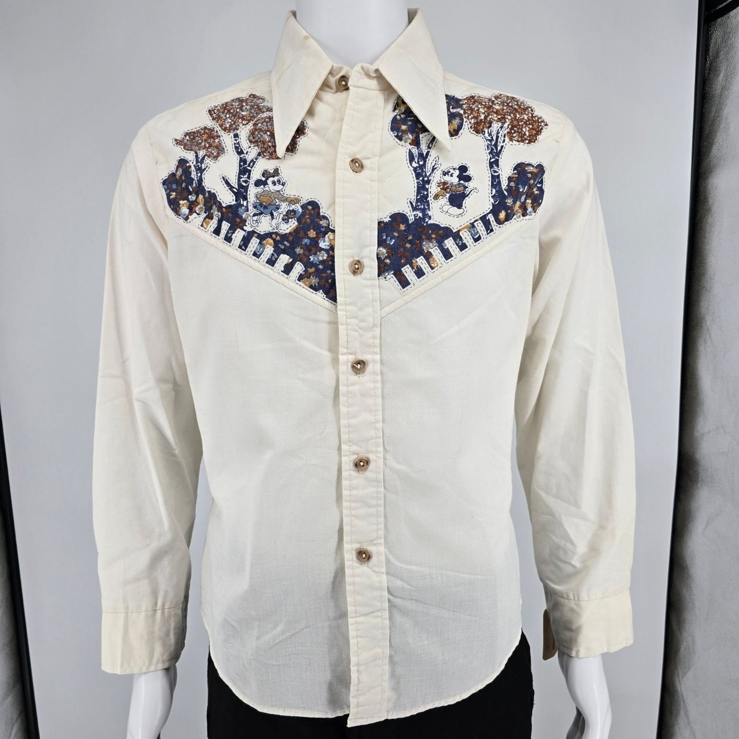 Vintage 1970s Disney Mickey Mouse/Minnie Mouse Quilted Western Shirt (M) *Flaws