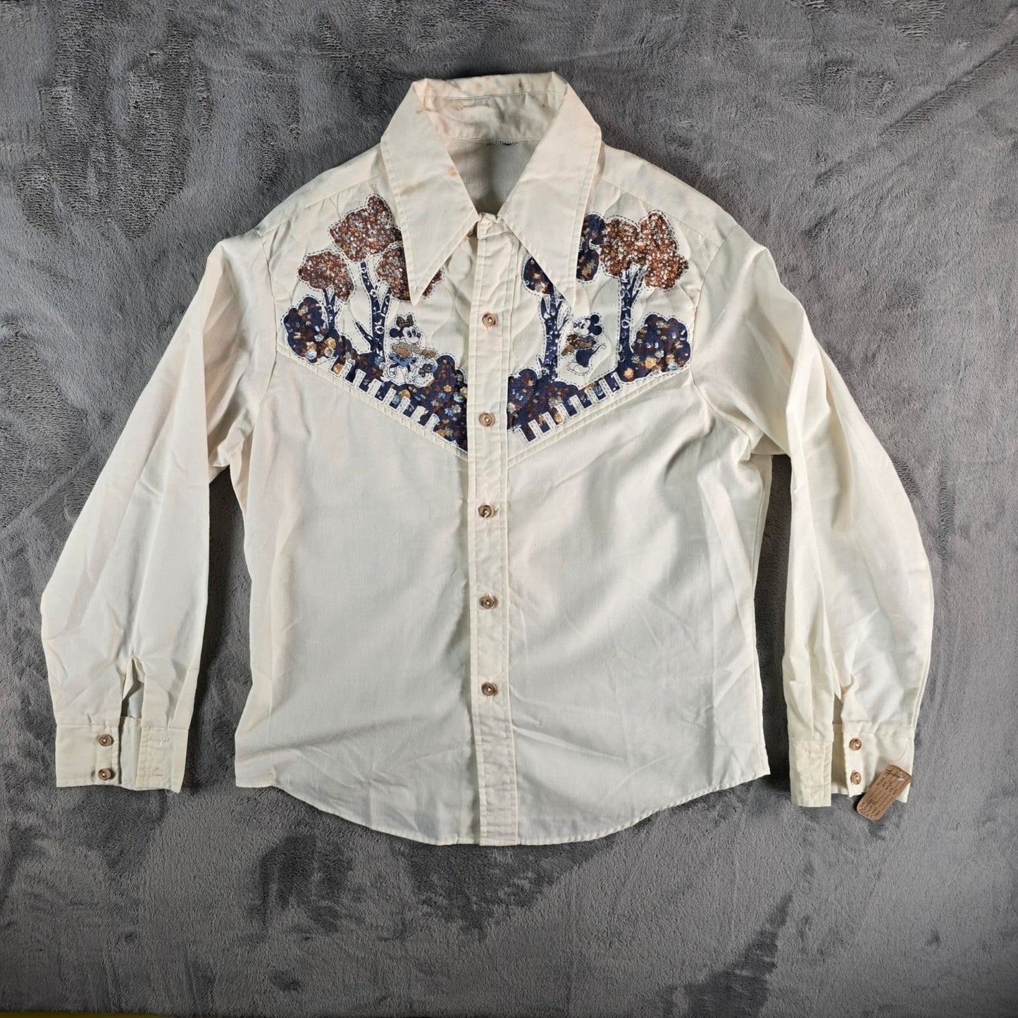 Vintage 1970s Disney Mickey Mouse/Minnie Mouse Quilted Western Shirt (M) *Flaws