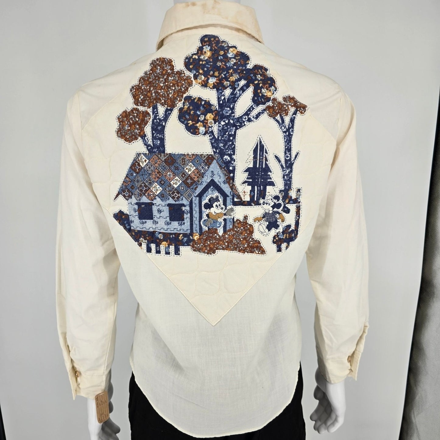 Vintage 1970s Disney Mickey Mouse/Minnie Mouse Quilted Western Shirt (M) *Flaws