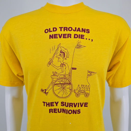 Vintage 1980s Stedman Old Trojans Never Die... They Survive Reunions T-Shirt (L)