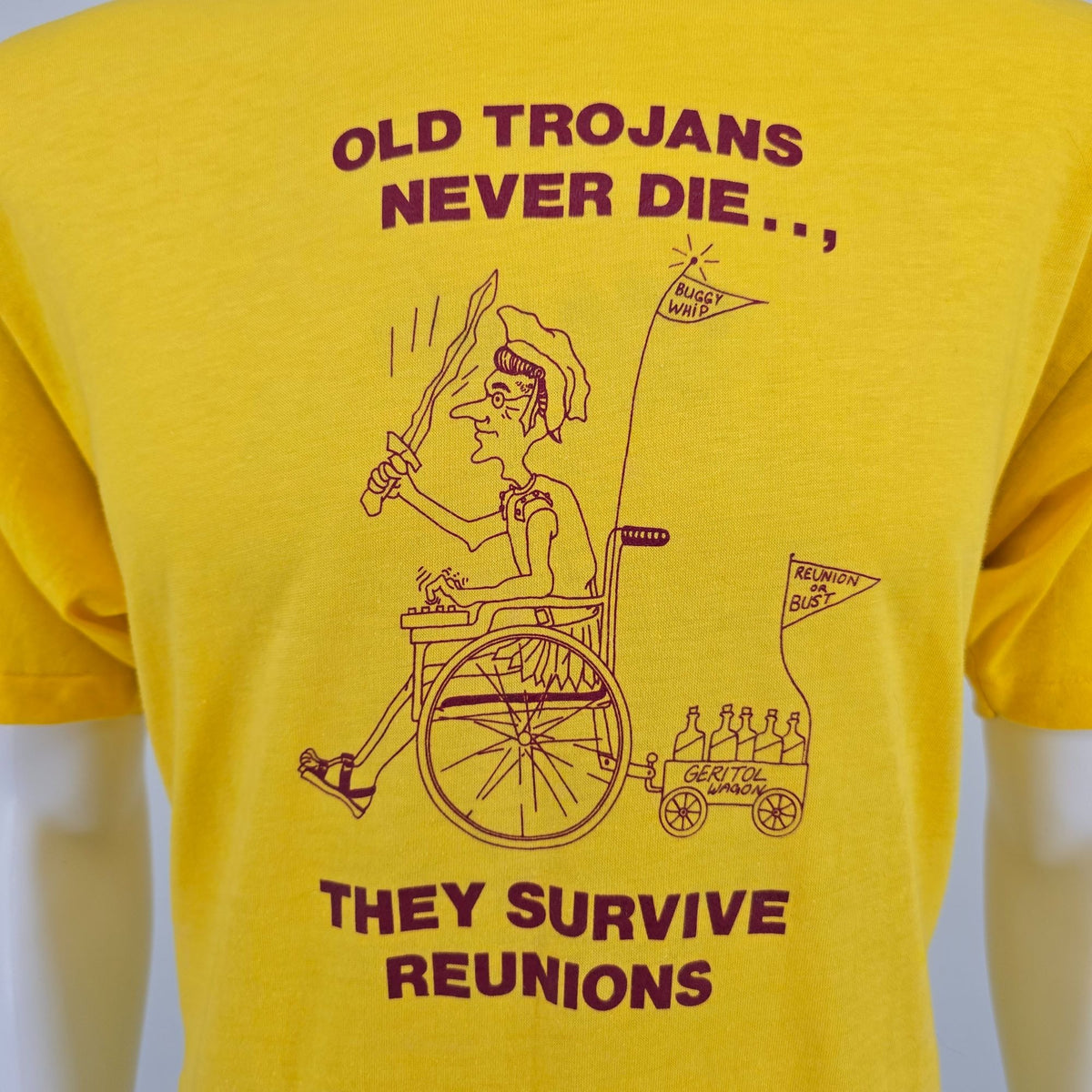 Vintage 1980s Stedman Old Trojans Never Die... They Survive Reunions T-Shirt (L)