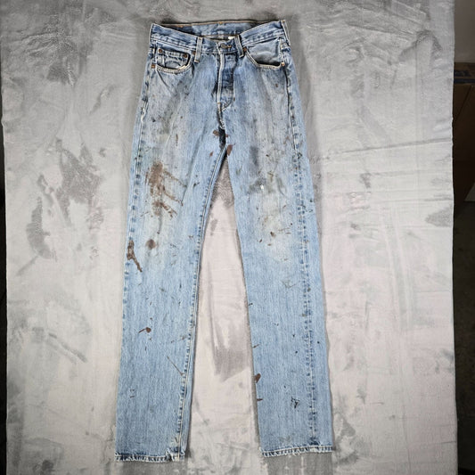 2008 Thrashed Levi's 501-0193 Medium Stonewash Denim Blue Jeans (28x36)