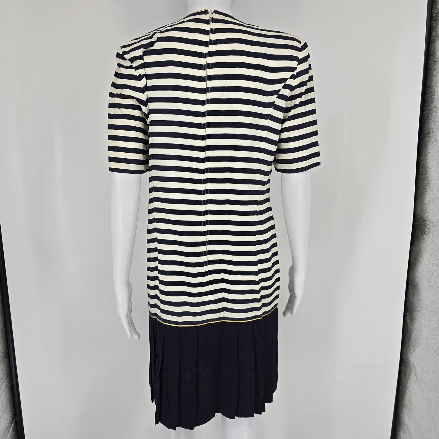 Vintage 1980s Petite Sophisticate Nautical Stripe Anchor Button Dress (Small)