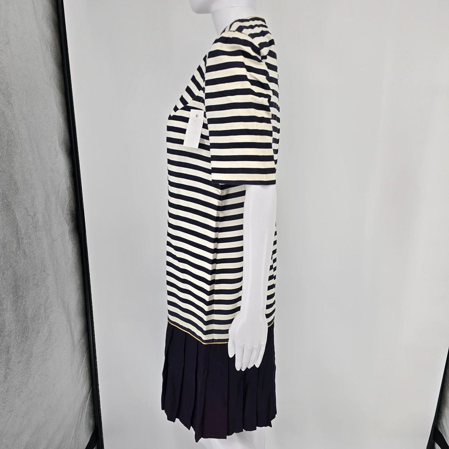 Vintage 1980s Petite Sophisticate Nautical Stripe Anchor Button Dress (Small)