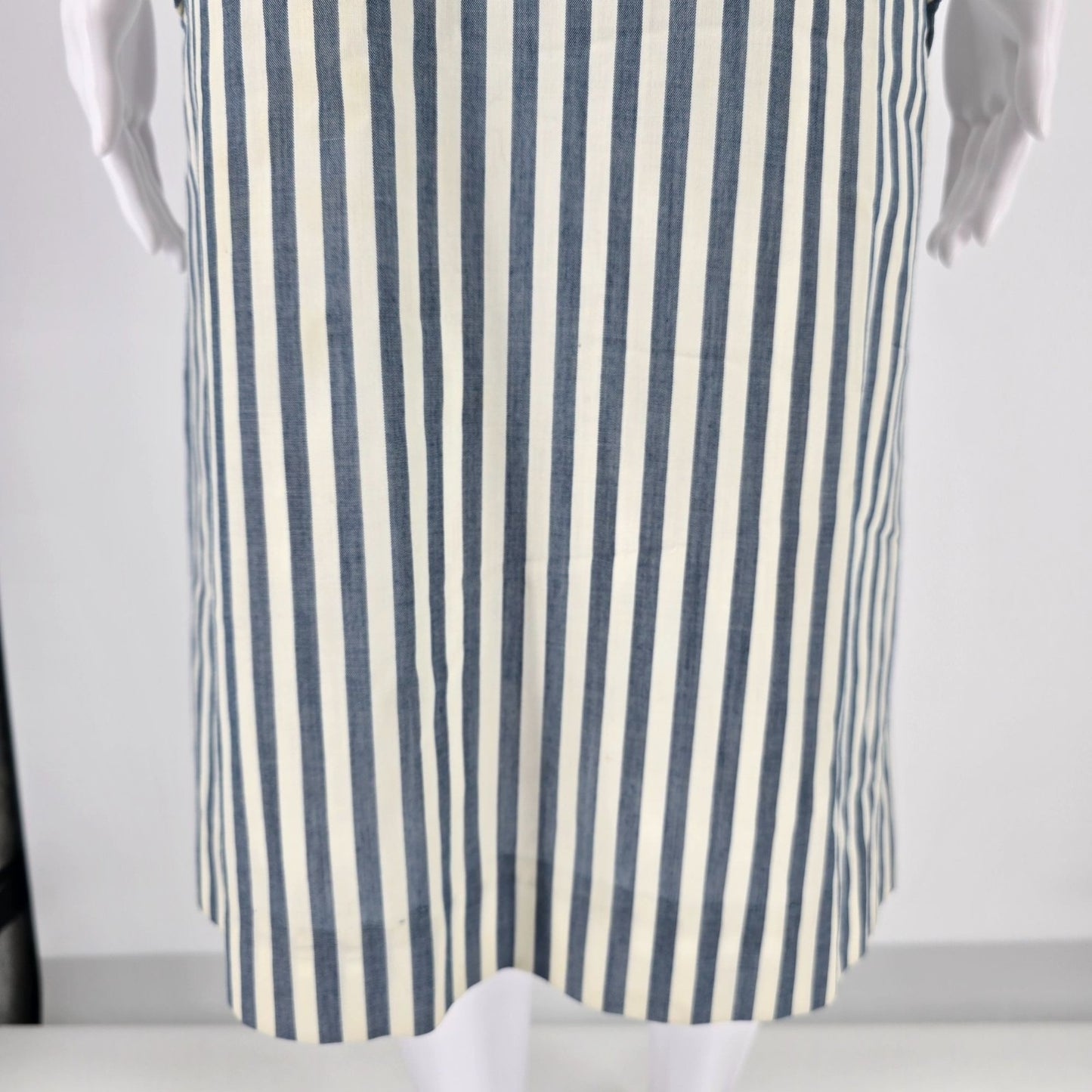 Vintage 1960s Unbranded Blue & White Striped Peter Pan Collar Shirt Dress (L)