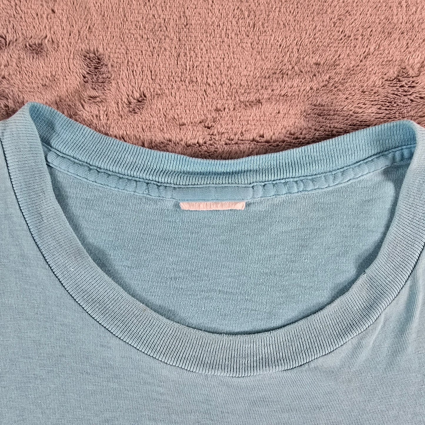 Distressed Vintage 1990s Blank Paint Splatter Sky Blue Pocket T-Shirt (L/XL)