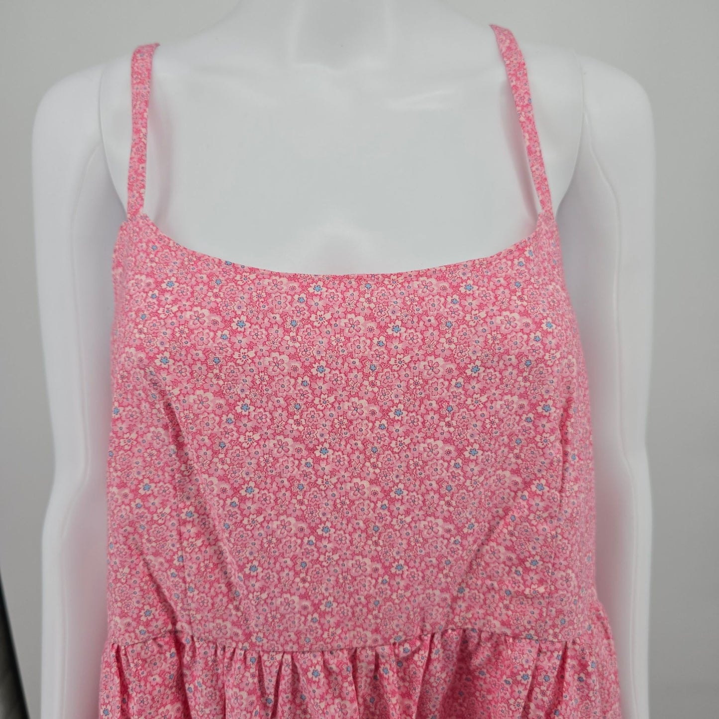 Vintage 1970s Pink Floral Sleeveless Spaghetti Strap Prairie Sundress (S/M)