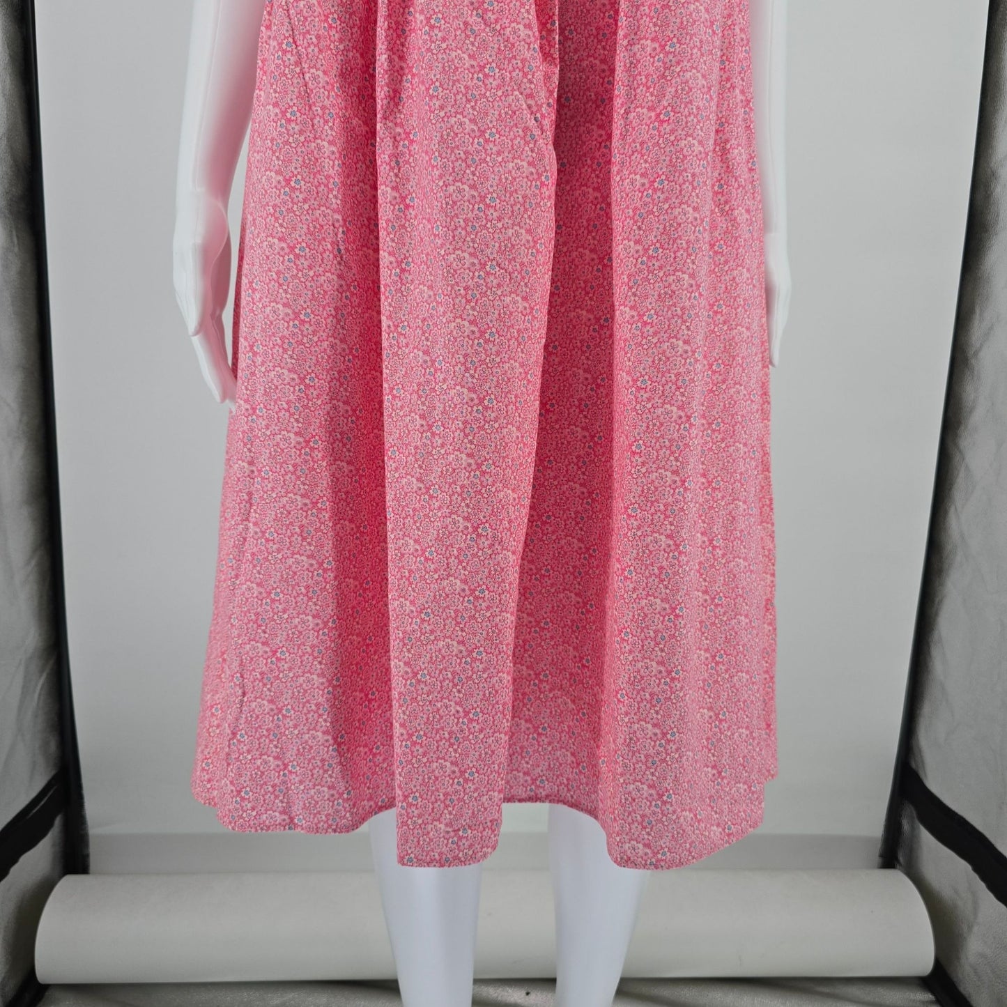 Vintage 1970s Pink Floral Sleeveless Spaghetti Strap Prairie Sundress (S/M)