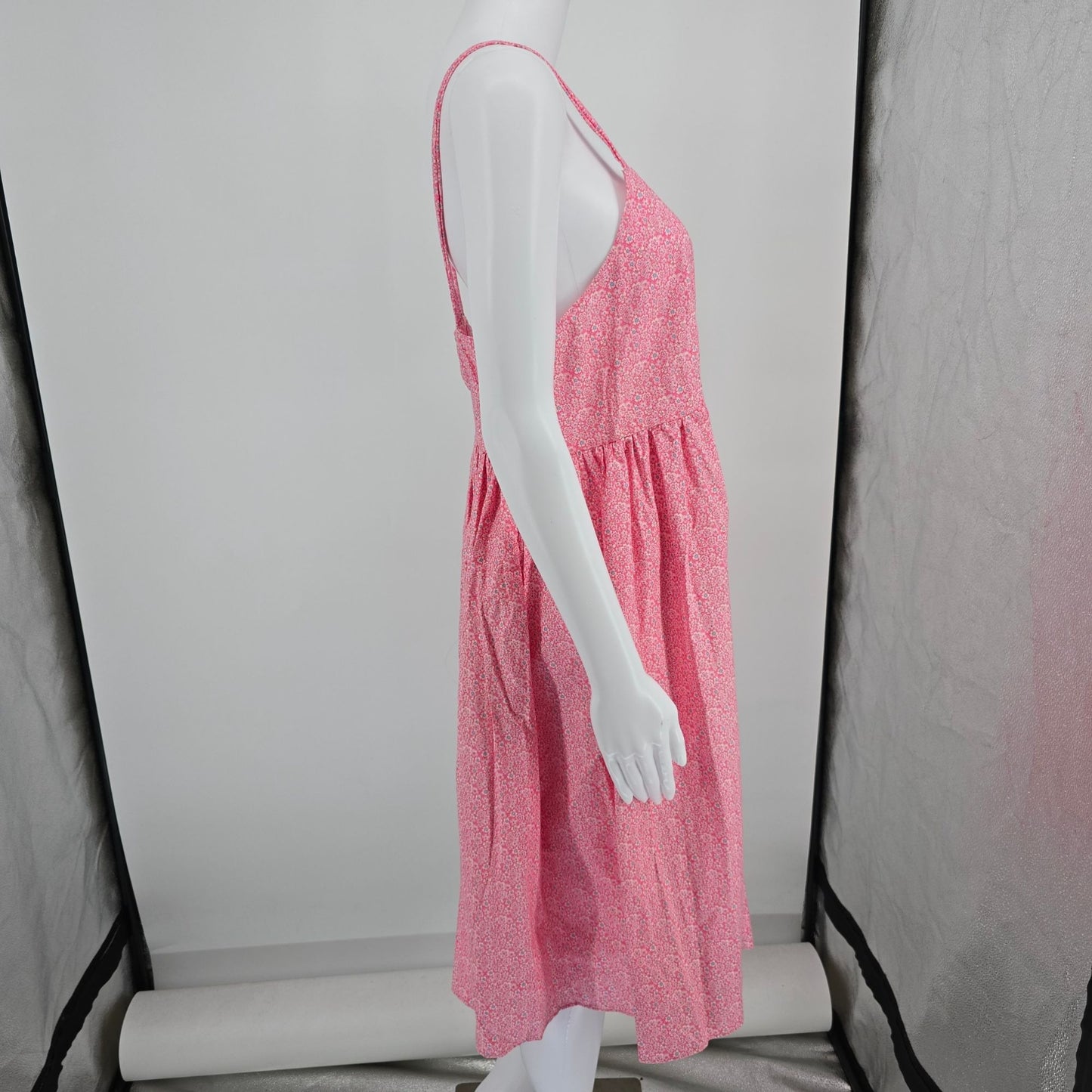 Vintage 1970s Pink Floral Sleeveless Spaghetti Strap Prairie Sundress (S/M)