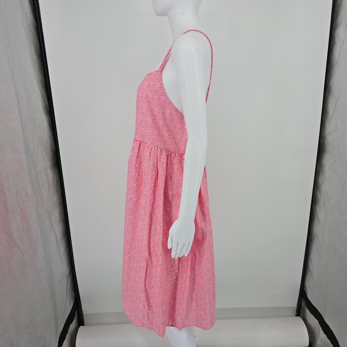 Vintage 1970s Pink Floral Sleeveless Spaghetti Strap Prairie Sundress (S/M)