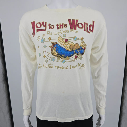 2000s Delta Magnum Weight "Joy to the World" Long Sleeve Christmas T-Shirt (M)