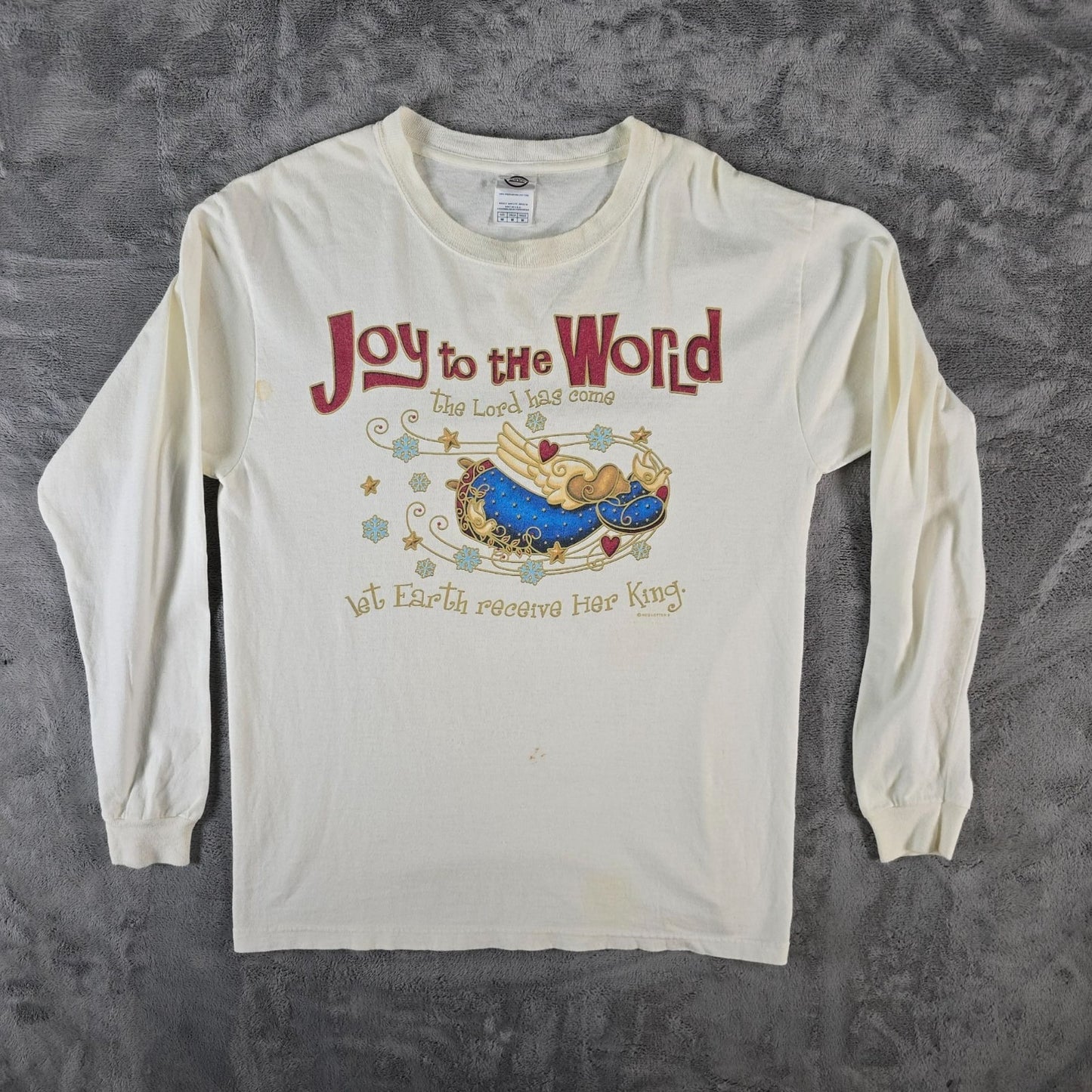 2000s Delta Magnum Weight "Joy to the World" Long Sleeve Christmas T-Shirt (M)