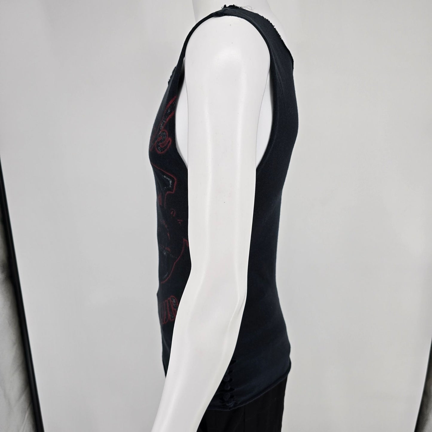 Distressed 2010s New York Motorcycle Club DIY Knotted Side Cut Tank Top (XS/S)