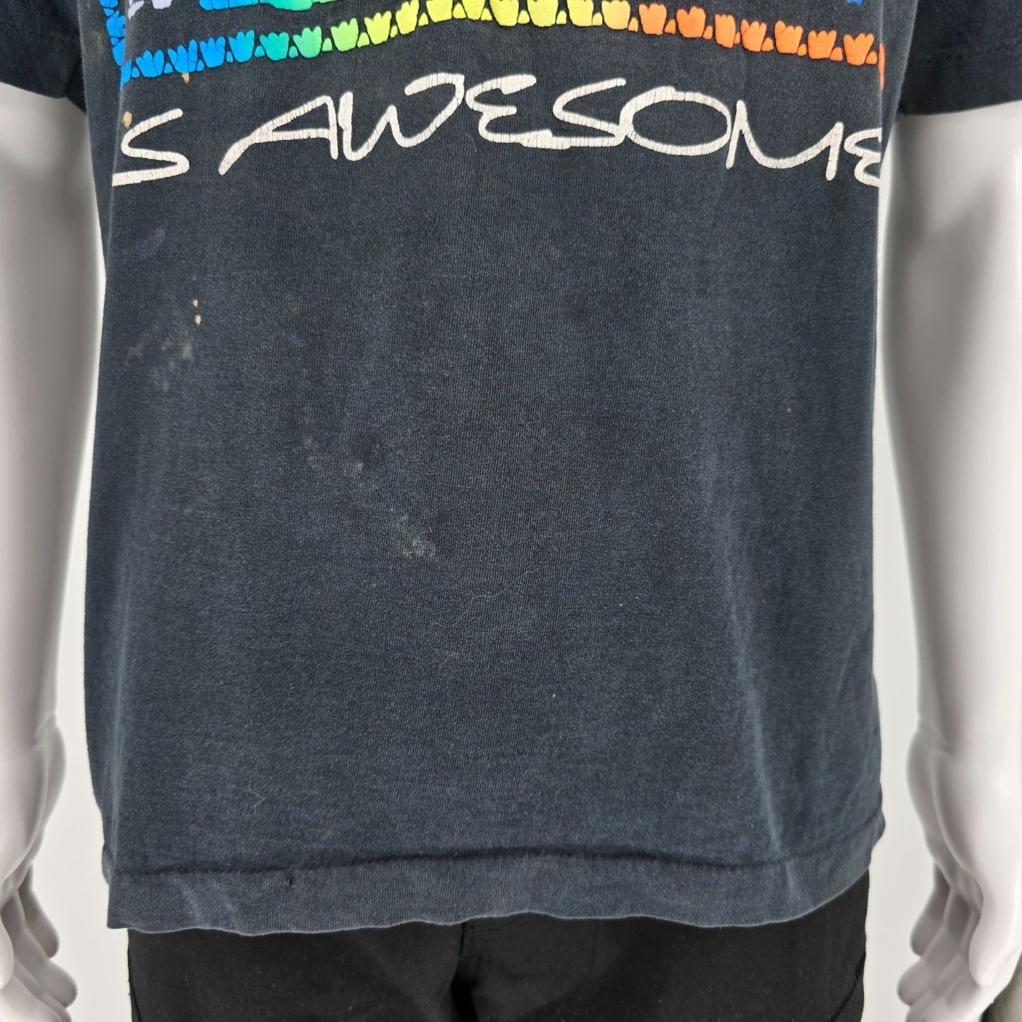 Vintage 1990's "God's Love is Awesome" Rainbow Puff Print Black T-Shirt (L/XL)