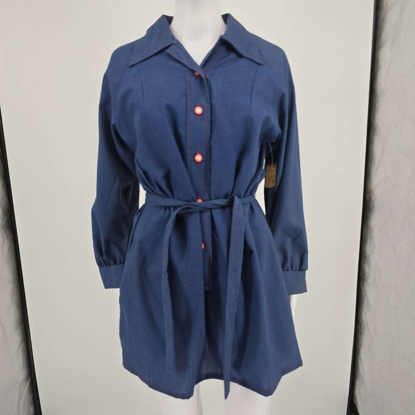 Vintage 1970s Helen Hensley Blue Chambray Popover Tunic Mini Shirt Dress (12/L)