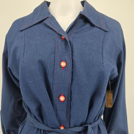 Vintage 1970s Helen Hensley Blue Chambray Popover Tunic Mini Shirt Dress (12/L)
