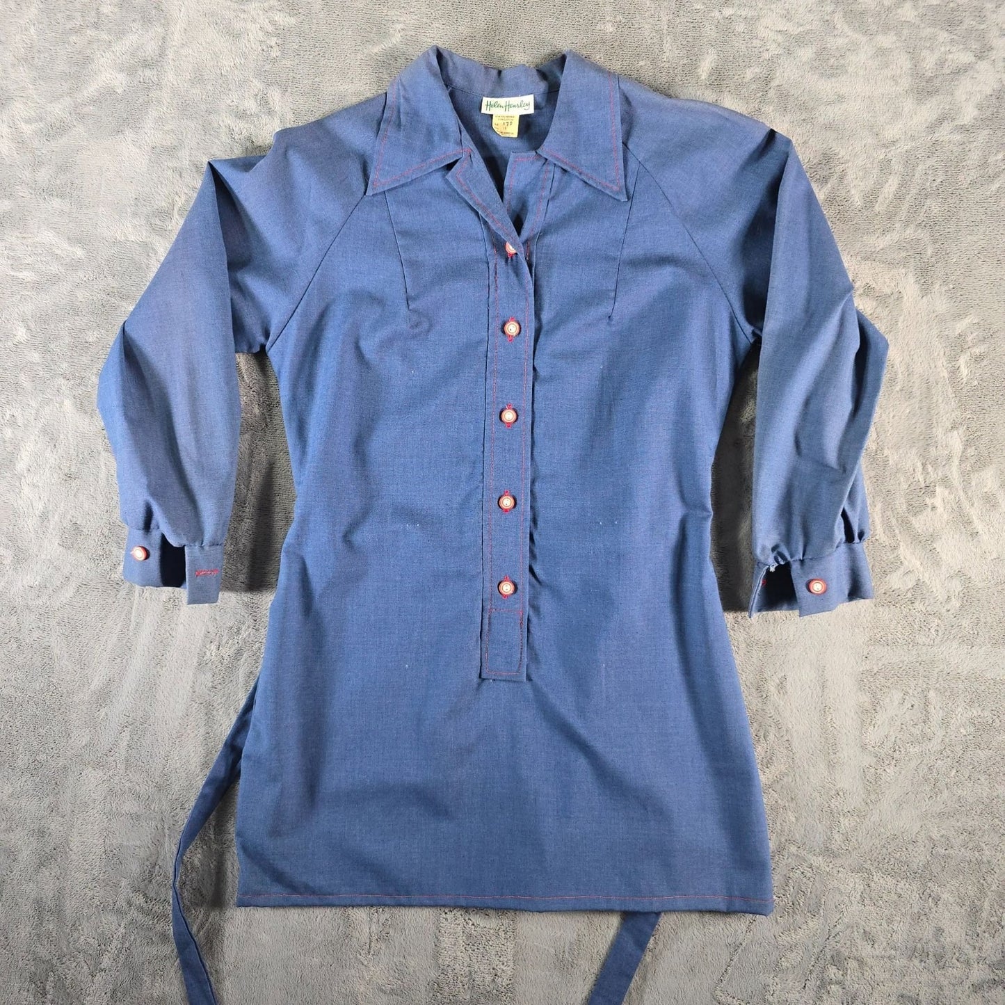 Vintage 1970s Helen Hensley Blue Chambray Popover Tunic Mini Shirt Dress (12/L)