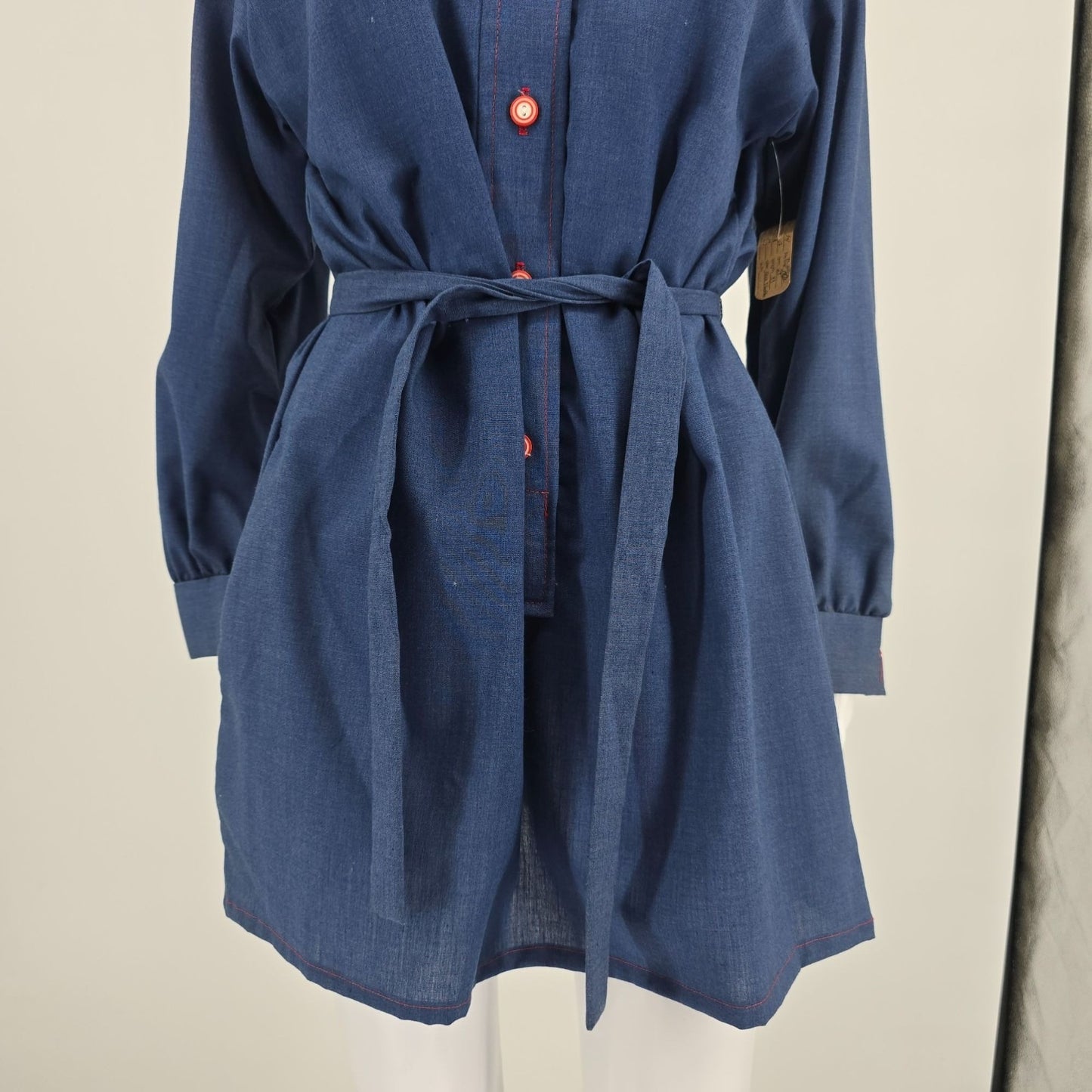 Vintage 1970s Helen Hensley Blue Chambray Popover Tunic Mini Shirt Dress (12/L)