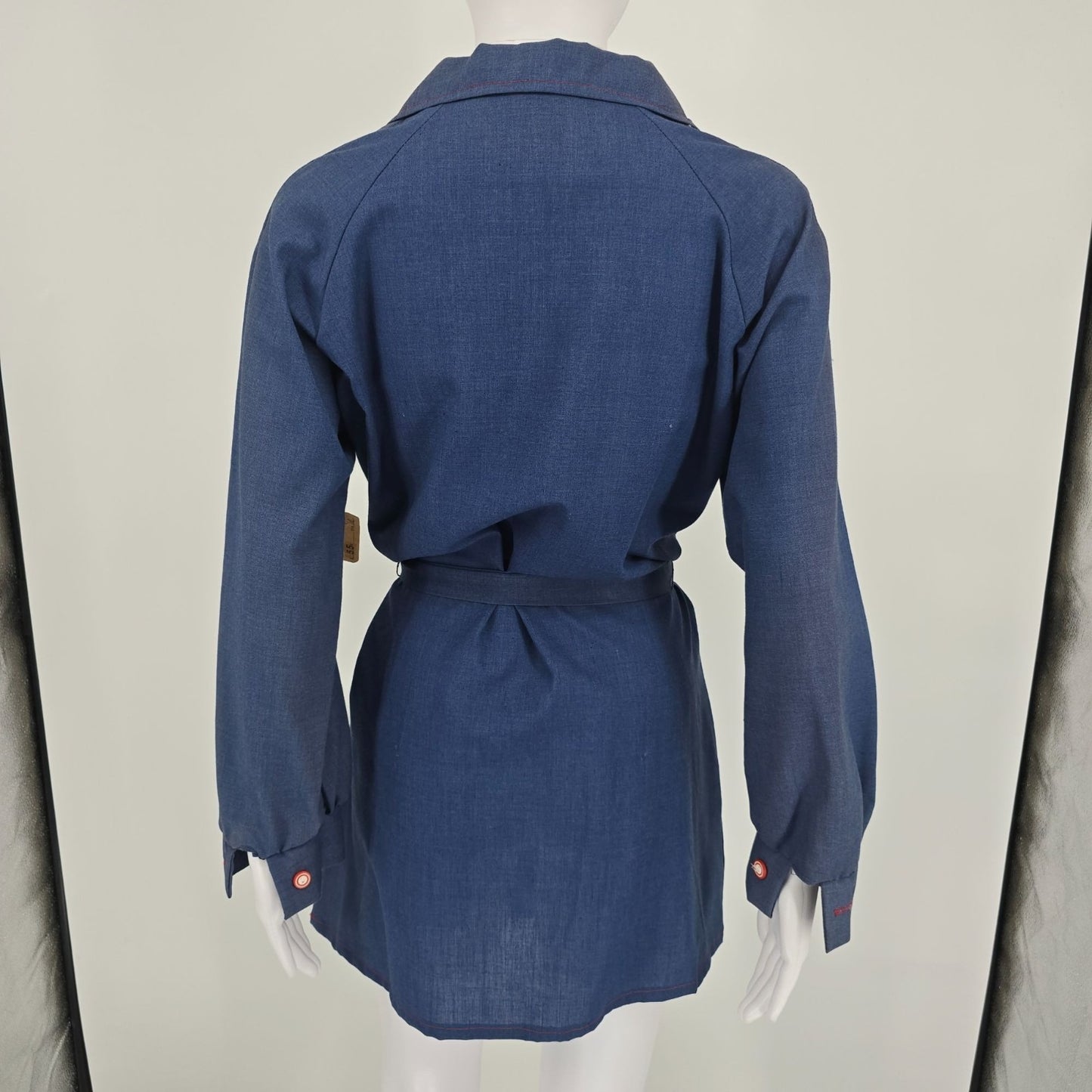 Vintage 1970s Helen Hensley Blue Chambray Popover Tunic Mini Shirt Dress (12/L)