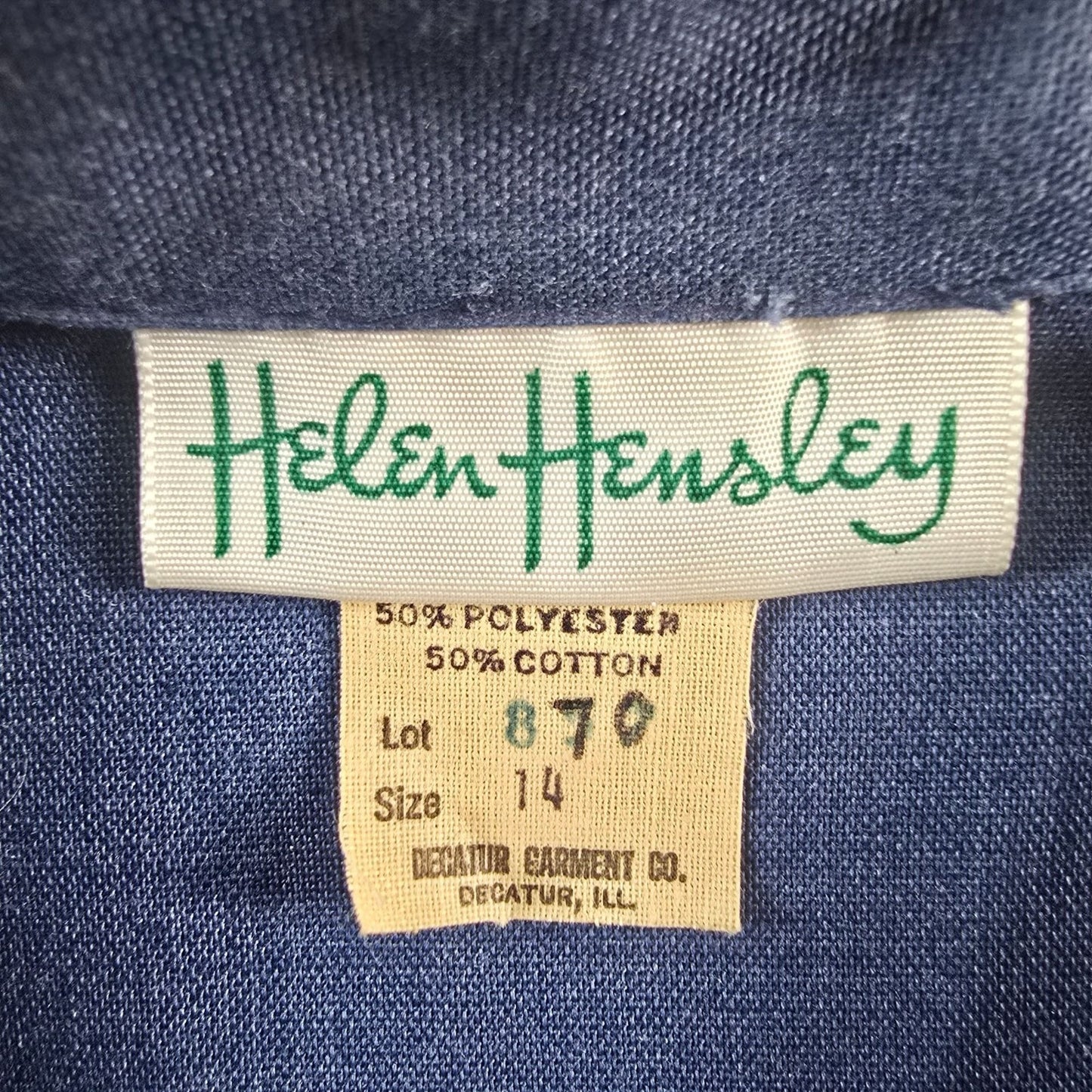 Vintage 1970s Helen Hensley Blue Chambray Popover Tunic Mini Shirt Dress (12/L)