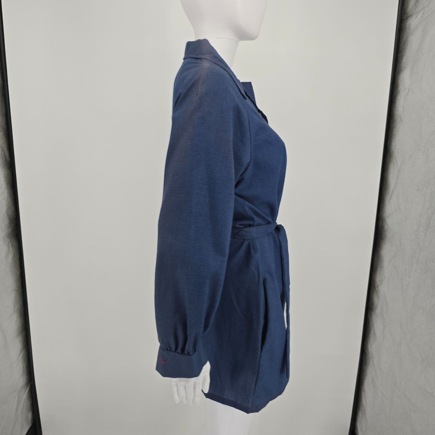 Vintage 1970s Helen Hensley Blue Chambray Popover Tunic Mini Shirt Dress (12/L)