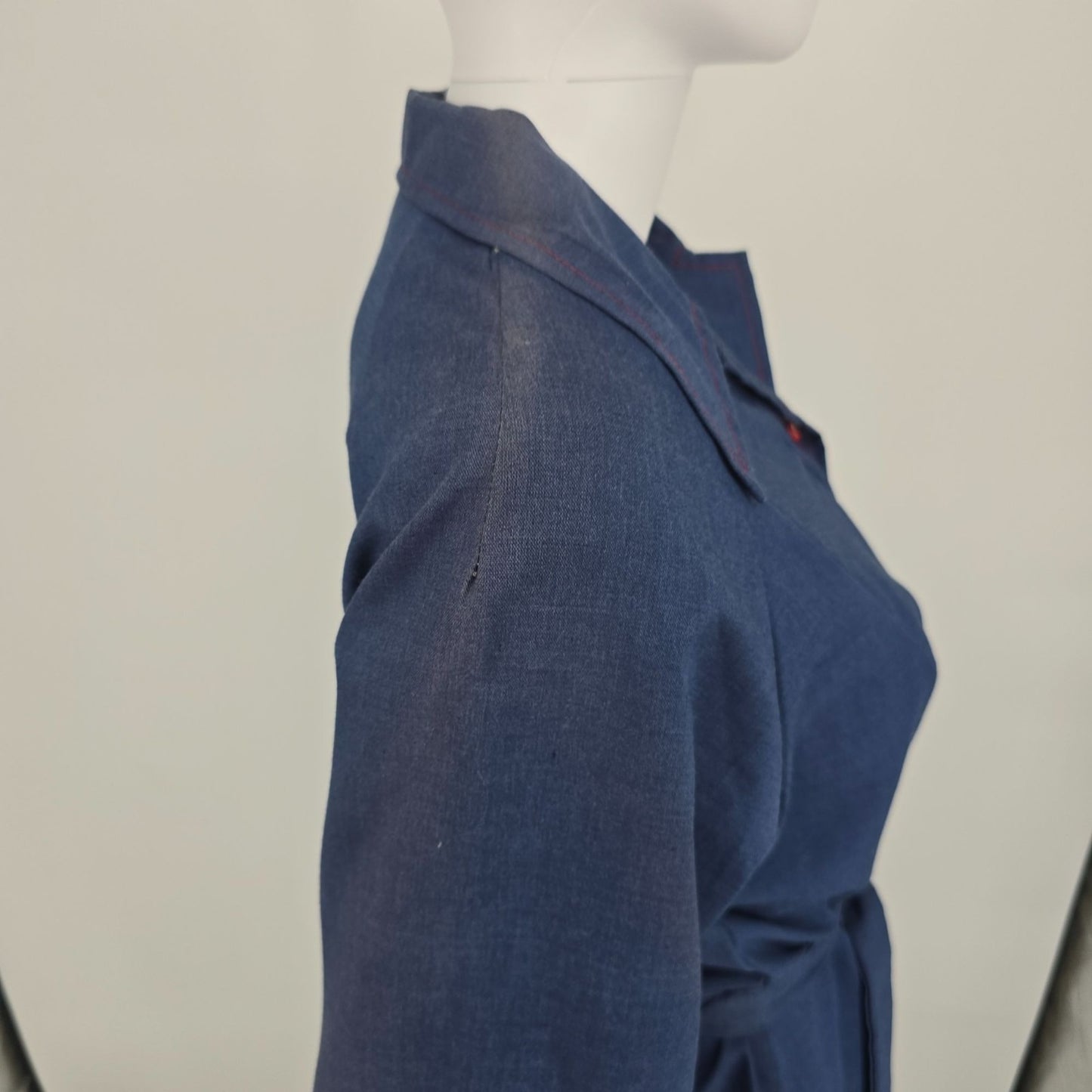 Vintage 1970s Helen Hensley Blue Chambray Popover Tunic Mini Shirt Dress (12/L)