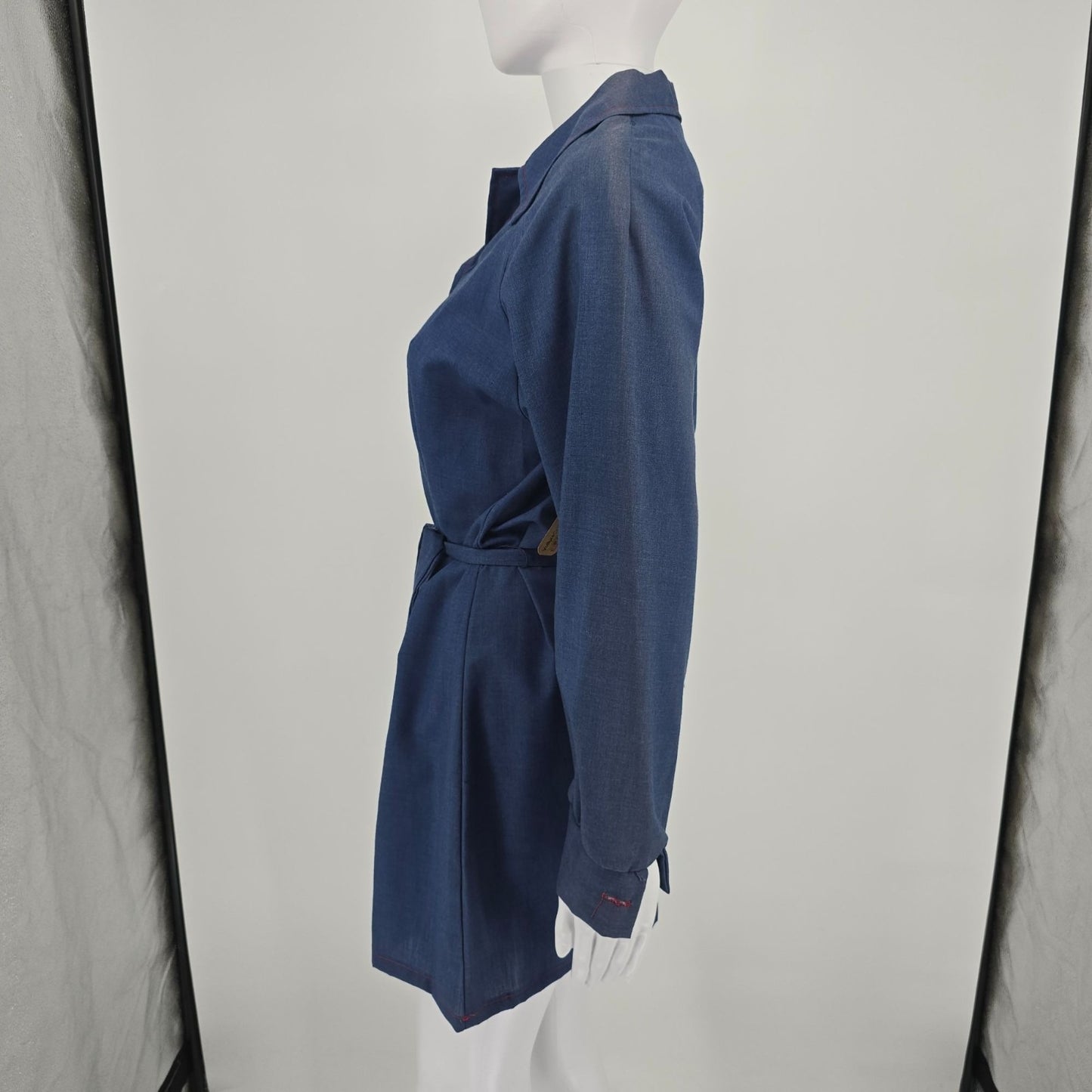 Vintage 1970s Helen Hensley Blue Chambray Popover Tunic Mini Shirt Dress (12/L)