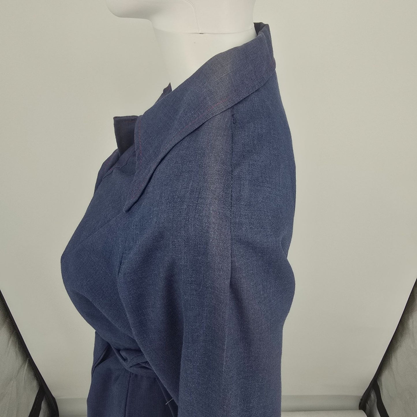 Vintage 1970s Helen Hensley Blue Chambray Popover Tunic Mini Shirt Dress (12/L)