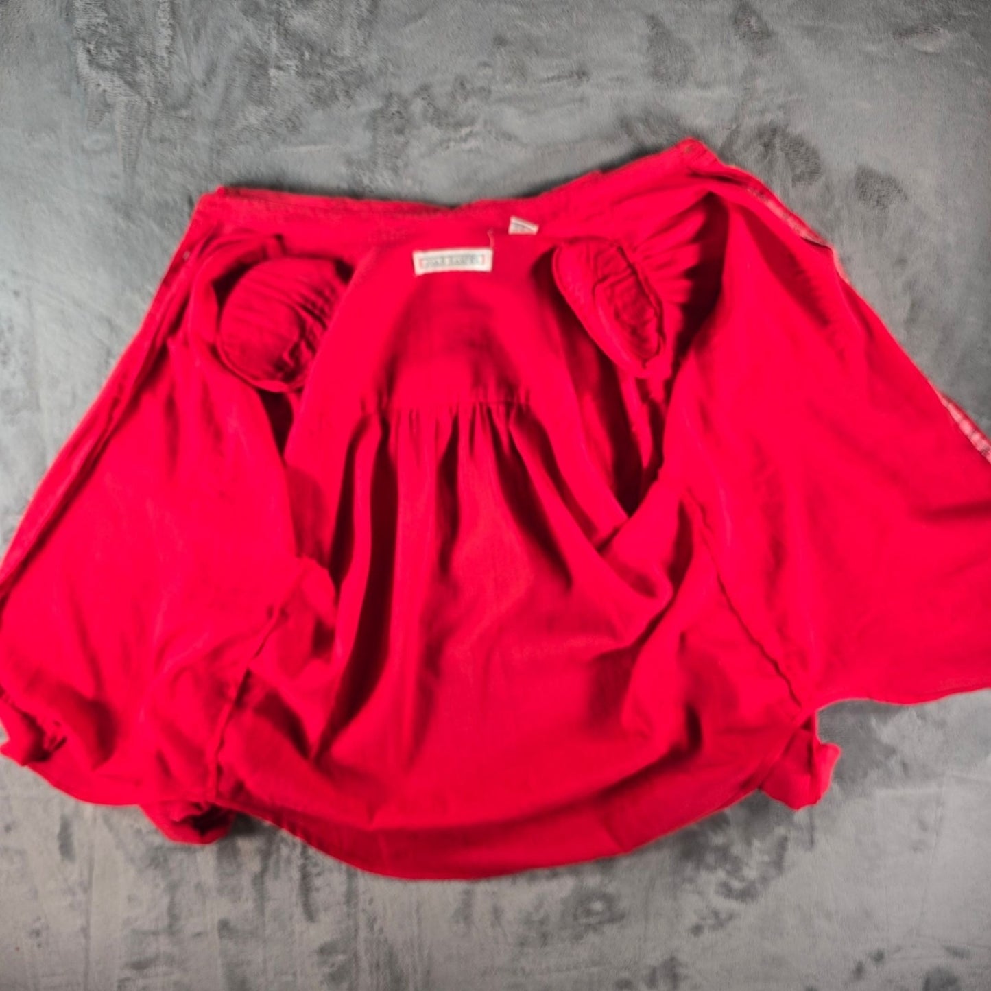 Vintage 1980s Joan Harper Red Collared Button Front Shoulder Padded Blouse (XL)