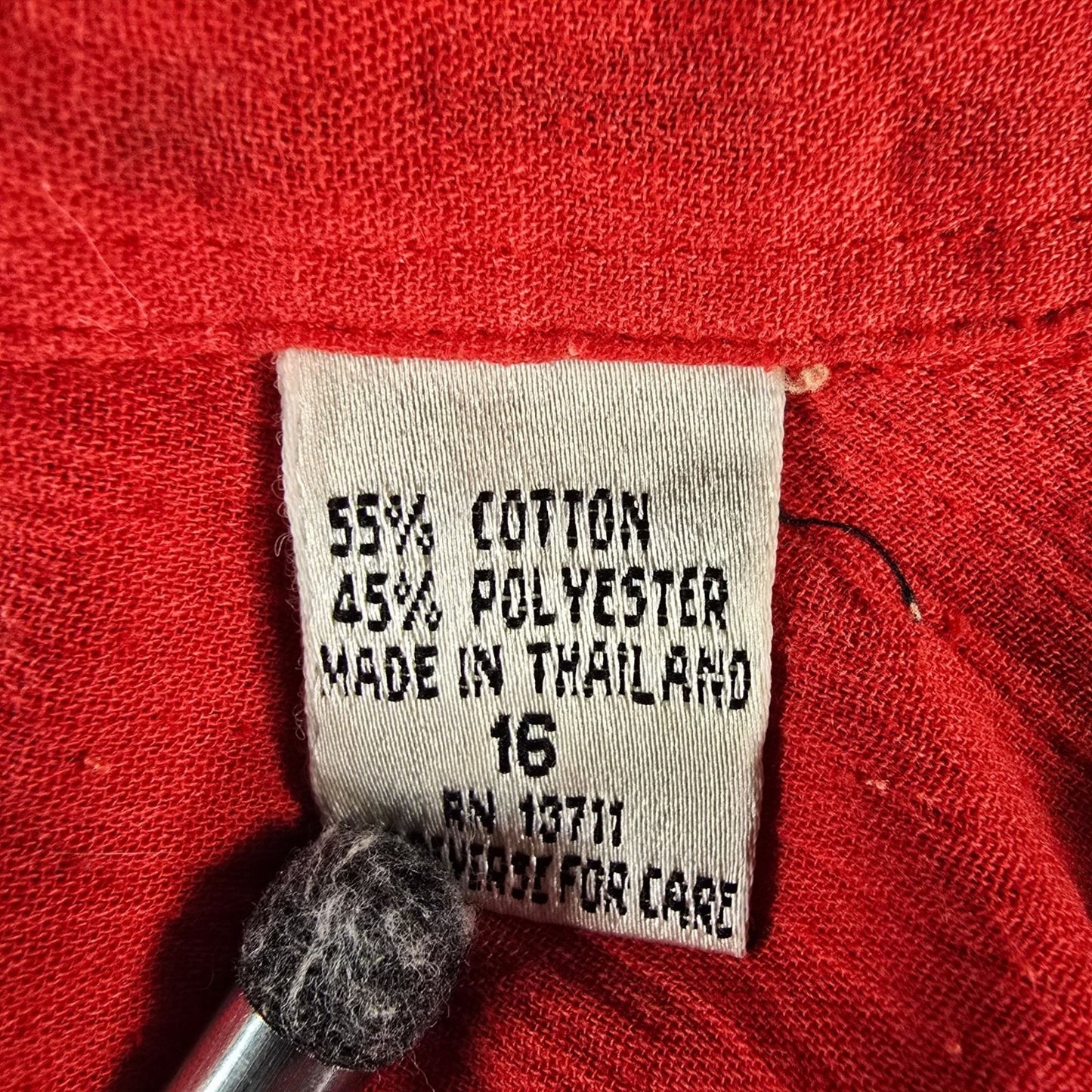 Vintage 1980s Joan Harper Red Collared Button Front Shoulder Padded Blouse (XL)