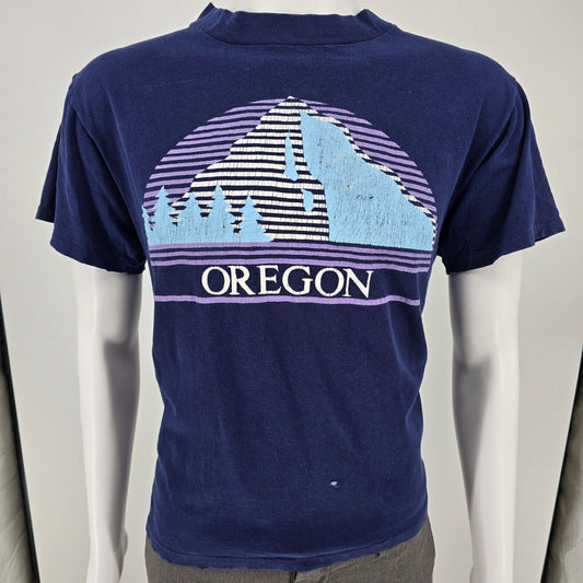 Vintage Thrashed Single Stitch Oregon Mountain Landscape Blue Graphic T-Shirt- M