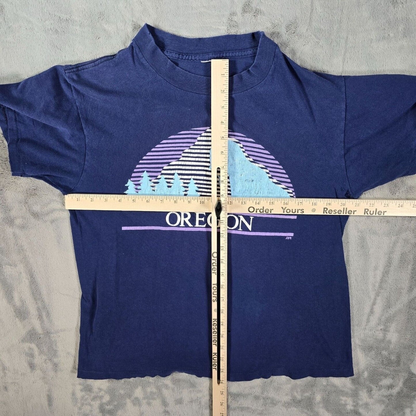 Vintage Thrashed Single Stitch Oregon Mountain Landscape Blue Graphic T-Shirt- M