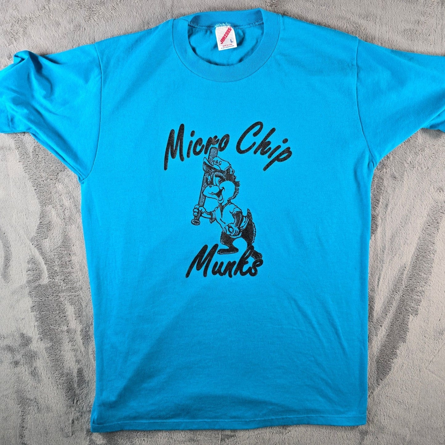 Vintage 1990s Jerzees Proctor & Gamble Micro Chip Munks #13 Teal T-Shirt (M/L)