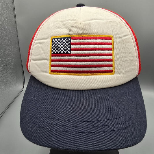 Distressed Red White & Blue Embroidered American Flag Infinity Trucker Hat