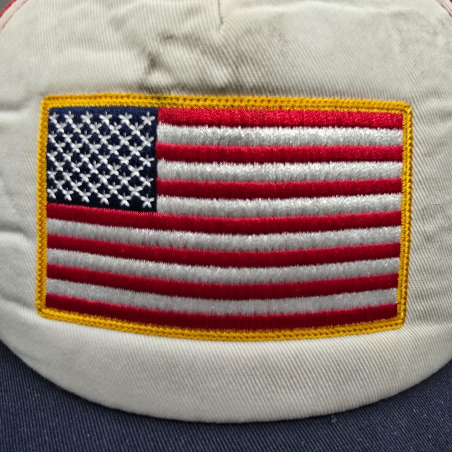 Distressed Red White & Blue Embroidered American Flag Infinity Trucker Hat