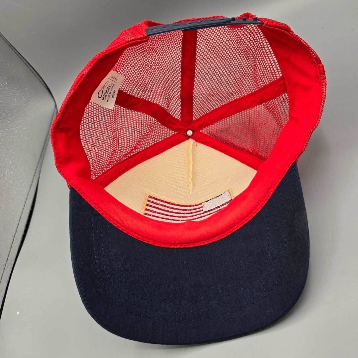 Distressed Red White & Blue Embroidered American Flag Infinity Trucker Hat