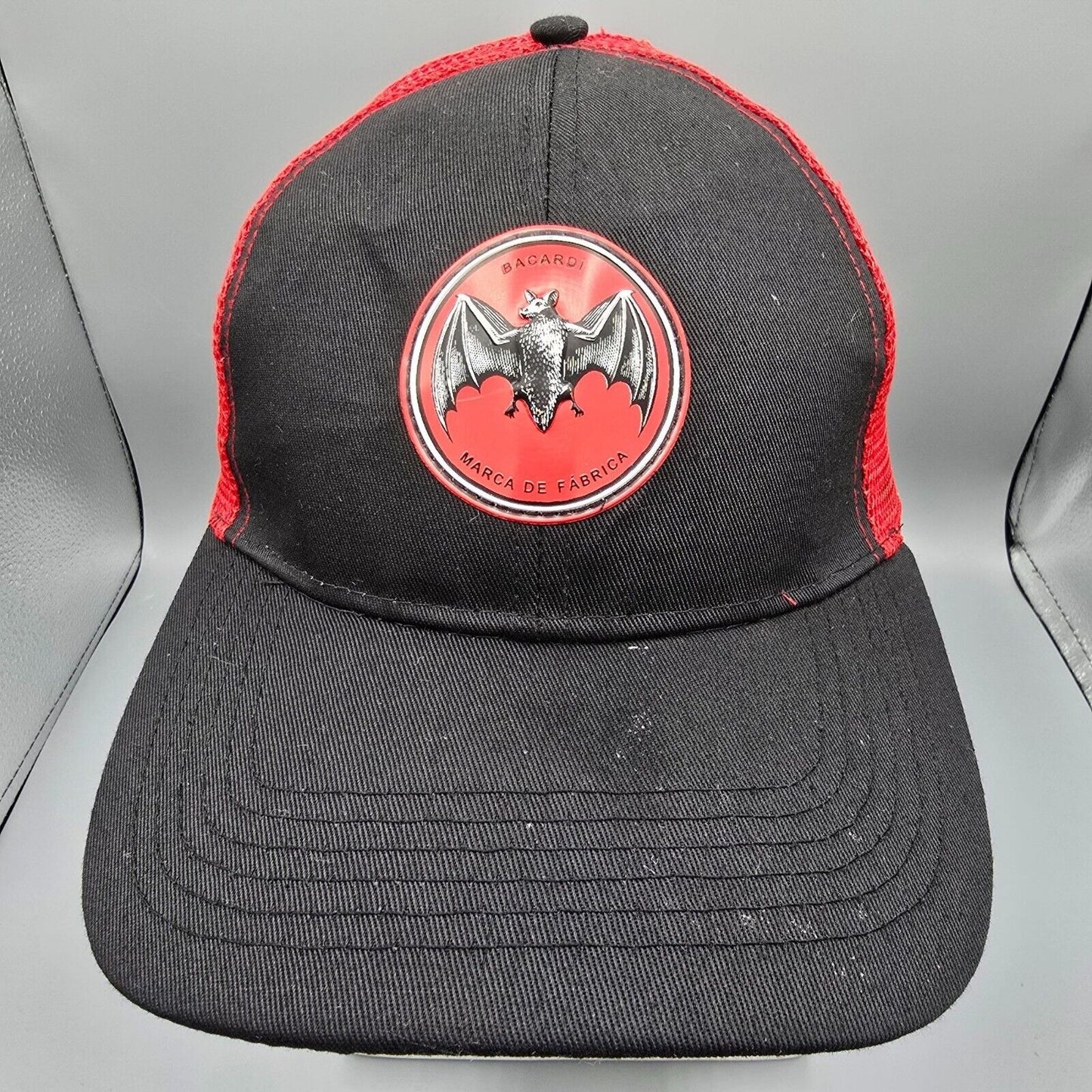 Bacardi Marca De Fabrica Bat Logo Red & Black Mesh Snapback Hat *Fair Condition