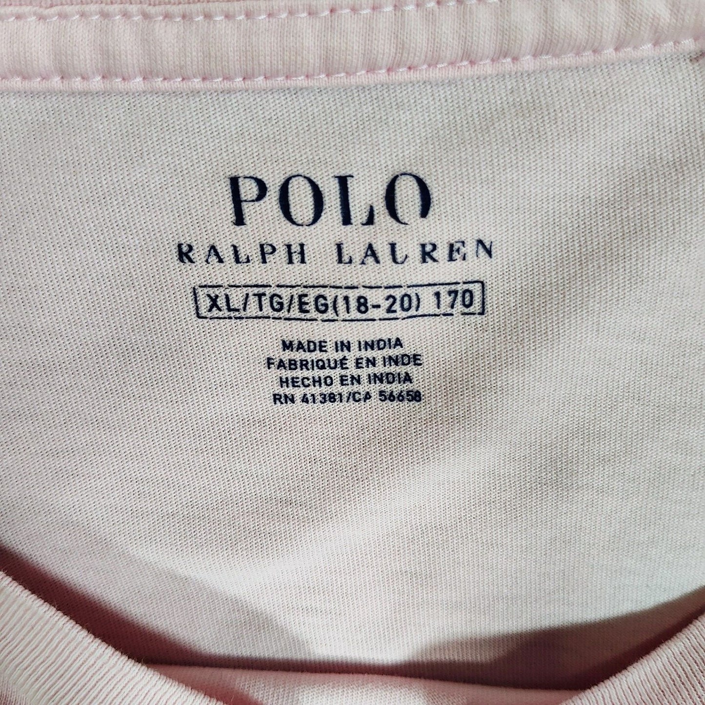 Polo Ralph Lauren Pink T-Shirt Navy Blue Pony Chest Logo (Boys XL 18-20)