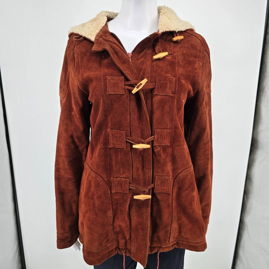Vintage 1970s Berman's Sherpa Lined Rust Brown Suede Duffle Coat (Medium)