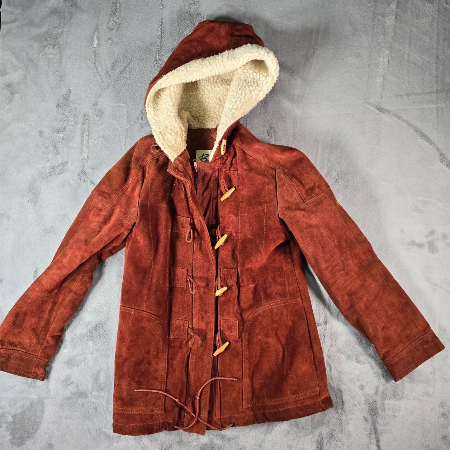 Vintage 1970s Berman's Sherpa Lined Rust Brown Suede Duffle Coat (Medium)