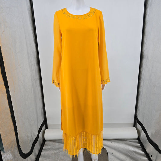 Vintage Y2K Just Class Marigold Flapper Revival Fringe Hem Shift Dress (8/M)
