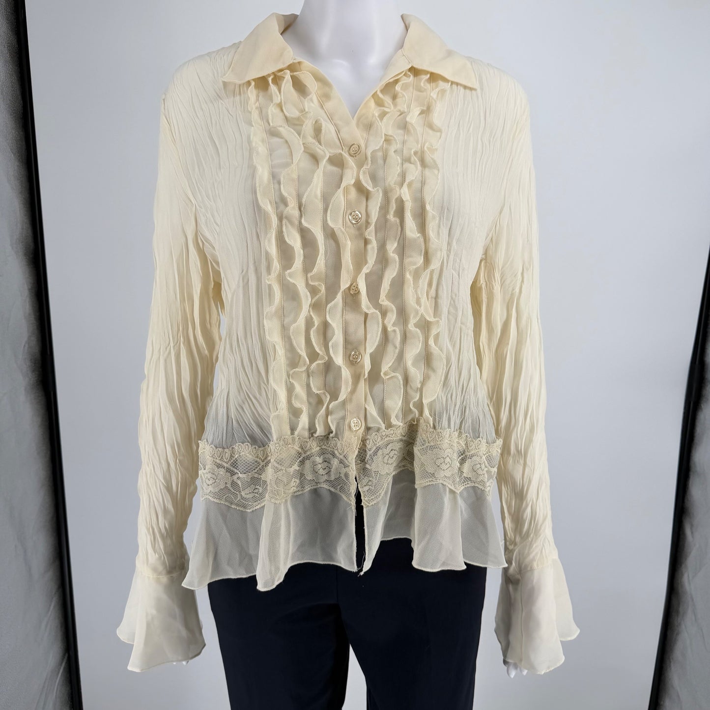 Vintage 2000s Separates by New York City Design Co Ruffle & Lace Sheer Blouse -M